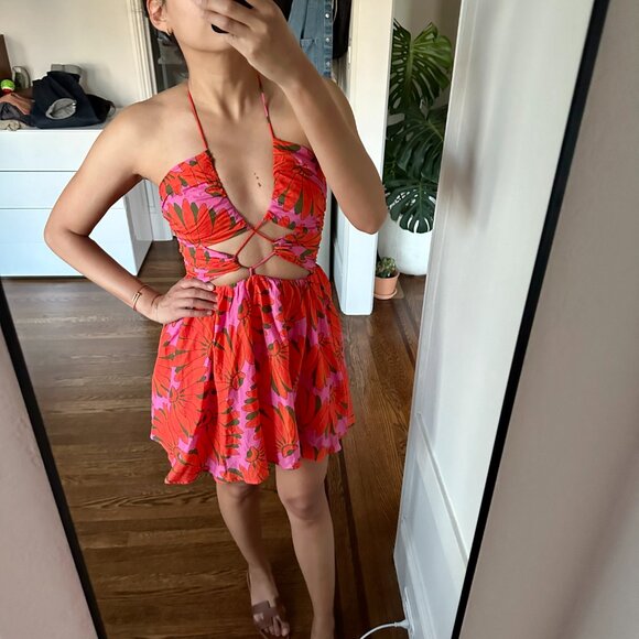 FARM Rio Red and Pink Mini Dress - Picture 2 of 5